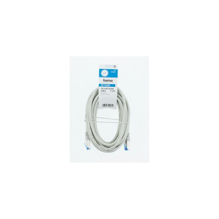 Мрежов пач кабел HAMA F/UTP, CAT 6, RJ-45 - RJ-45, 1Gbit/s, 5.0 m, Сив, Булк