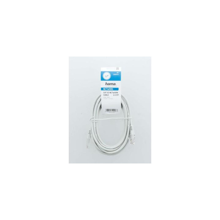 Мрежов кабел HAMA, CAT 5e, UTP, RJ-45 - RJ-45, 3 m, Сив, булк опаковка