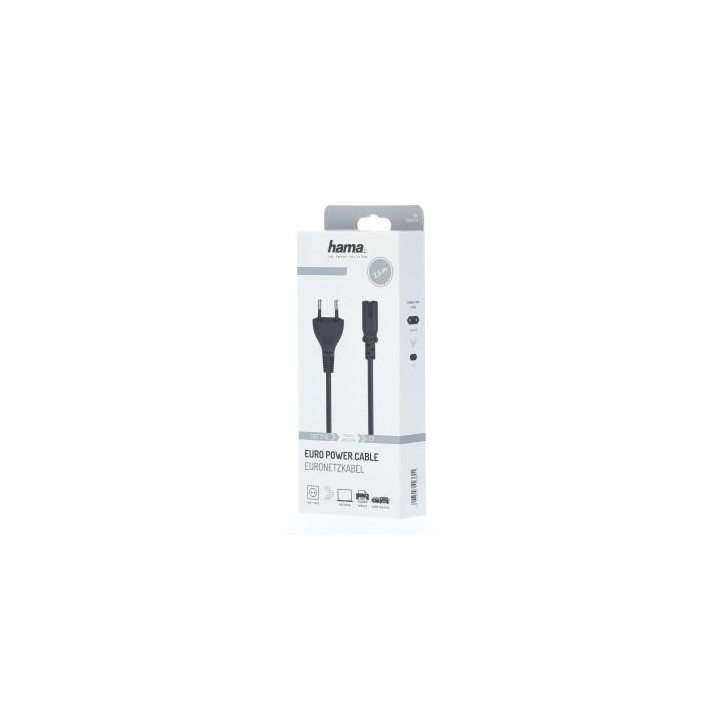 Захранващ кабел HAMA Euro Plug - 2-Pin, 2.5 m, Черен
