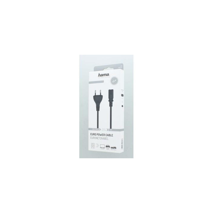 Захранващ кабел HAMA 200732, Euro-plug, 2pin(IEC C7) женско, 1.5 m, Черен