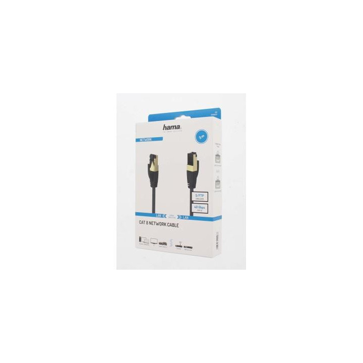 Мрежов пач кабел HAMA S/FTP, CAT 8, RJ-45 - RJ-45, 40Gbit/s, 3.0 m, Halogen-free, Черен