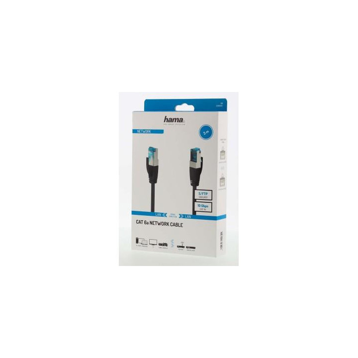 Мрежов пач кабел HAMA S/FTP, CAT 6a, RJ-45 - RJ-45, 10Gbit/s, 3.0 m, Черен