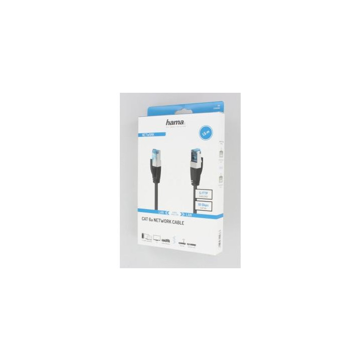 Мрежов пач кабел HAMA S/FTP, CAT 6a, RJ-45 - RJ-45, 10Gbit/s, 1.5 m, Черен