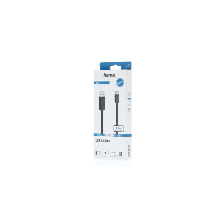 Кабел HAMA 200651 USB-C мъжко-USB-A мъжко, USB 3.2 Gen 1, 5Gbit/s, 0.75 м., Черен