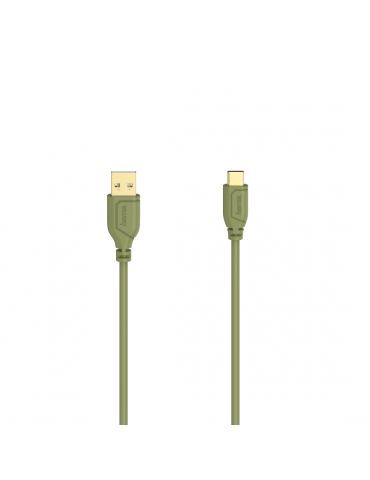 Кабел Hama Flexi-Slim USB-C - USB-A 2.0 мъжко, 0.75м,тънък, позлатен, зелен
