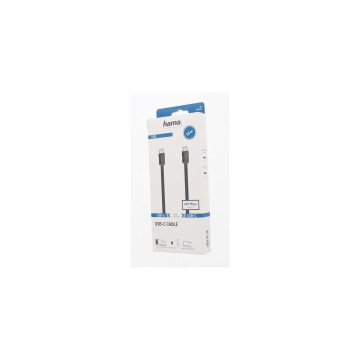 Кабел HAMA USB-C мъжко - USB-C мъжко, 1.5 м, черен,480Mb/s