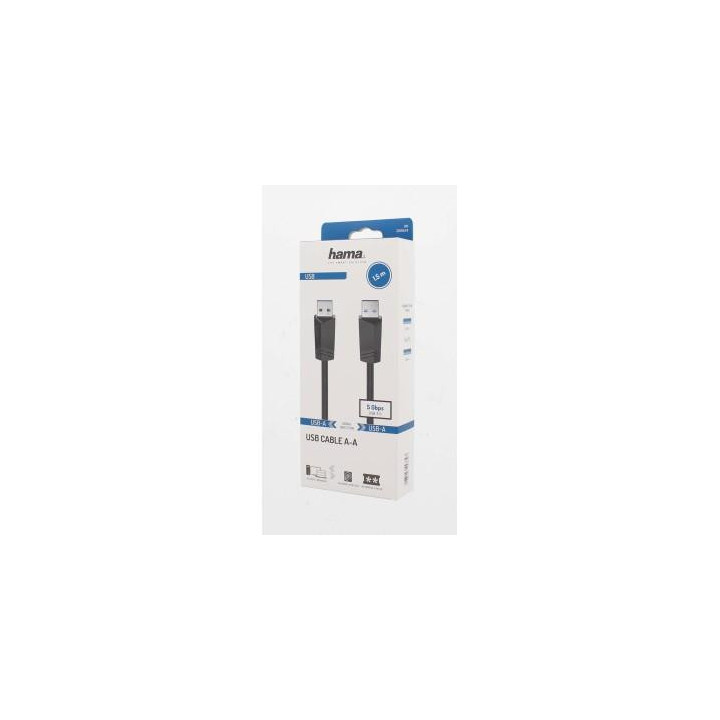 Кабел HAMA  USB 3.0, USB-A мъжко - USB-А мъжко, 1.5 м, 5Gbit/s, екраниран