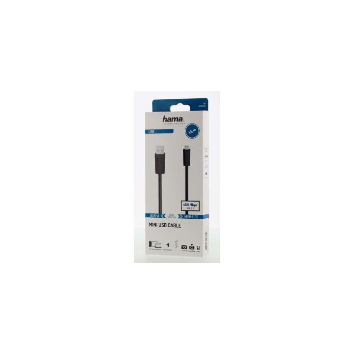 Кабел HAMA USB-A мъжко - USB-B mini мъжко, 1.5 м