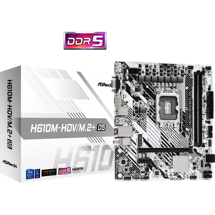 Дънна платка AsRock H610M-HDV/M.2  D5, LGA1700, DDR5 - 90-MXBM50-A0UAYZ