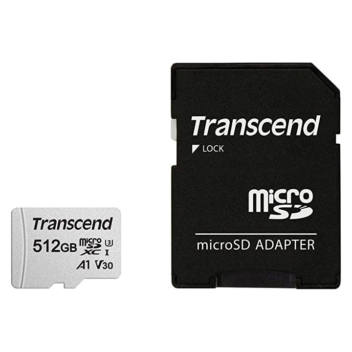 SD карта Transcend 512GB microSD UHS-I U3 A1 с адаптер - TS512GUSD300S-A