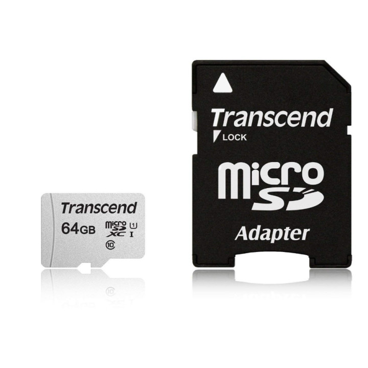SD карта Transcend 64GB microSD UHS-I U1 с адаптер - TS64GUSD300S-A