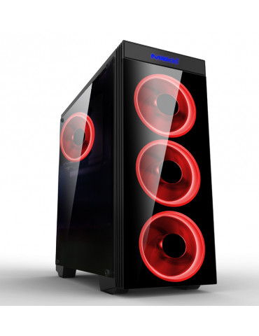 Кутия за компютър Makki Case ATX Gaming - MAKKI-8872-RED - 4x120mm RED double ring fans