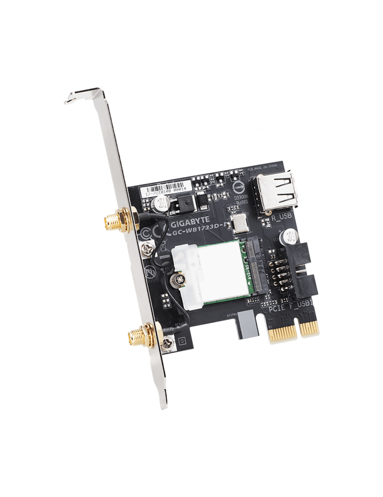 Безжичен PCI Express адаптер Gigabyte GC-WB1733D-I, 2x2 802.11ac 160MHz, Bluetooth 5.0