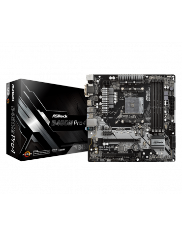 Дънна платка Asrock B450M PRO4, сокет AM4, mATX