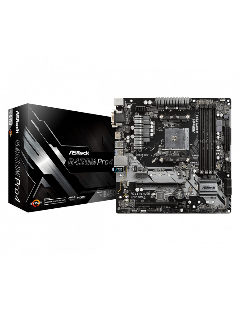 Дънна платка Asrock B450M PRO4, сокет AM4, mATX