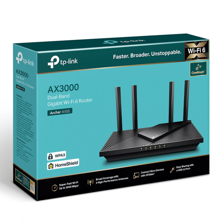 Безжичен рутер TP-Link Archer AX55 AX3000 Dual Band WiFi 6 (802.11ax)