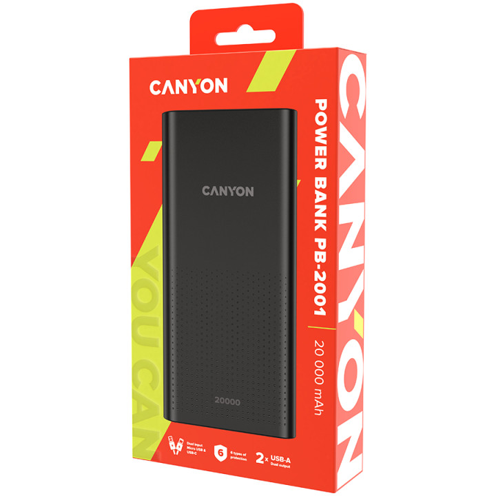 Външна батерия Canyon  PB-2001 20000mAh, черен - CNE-CPB2001B