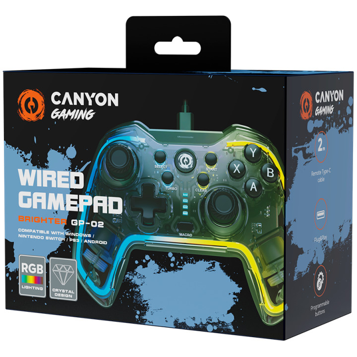 Геймпад Canyon Brighter GP-02, Windows/PS3/Android media box/android tv set/Nintendo Switch, 2M кабел - CND-GP02