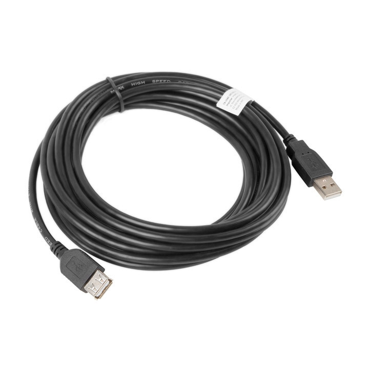 Кабел Lanberg extension cable USB 2.0 AM-AF, 5m, black