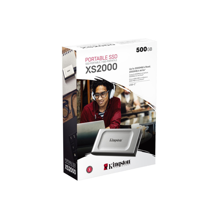 Външен SSD диск Kingston XS2000 SSD 2000GB USB 3.2 Gen2x2 SSD USB-C, Сив
