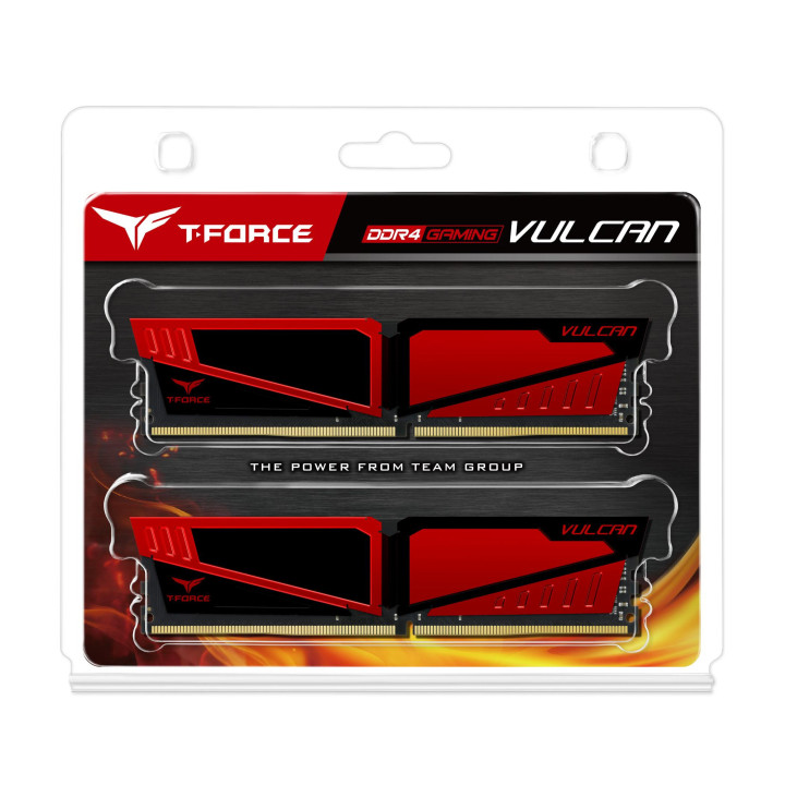RAM Памет Team Group T-Force Vulcan 16GB (2 x 8GB) 2666 MHz DDR4, червена, TLRED416G2666HC15BDC01
