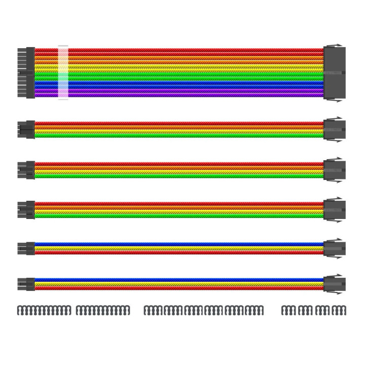 Комплект удължителни кабели  1stPlayer Custom Modding Cable Kit Rainbow - ATX24P, EPS, PCI-e - RB-001