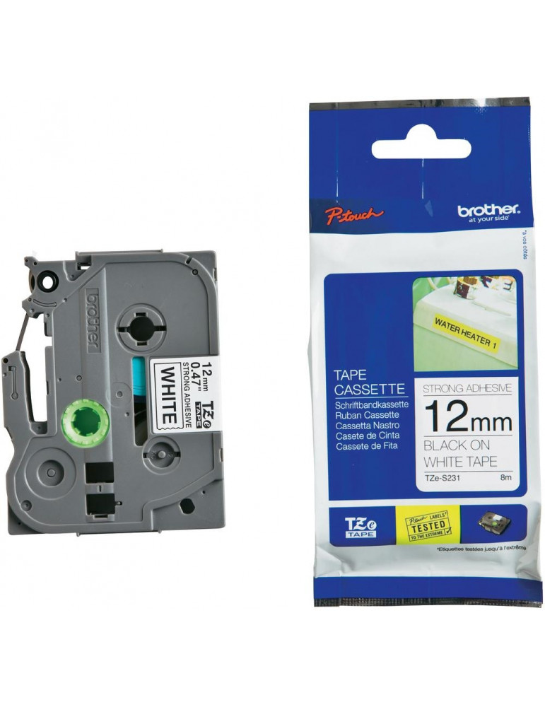 Brother TZe-S231 Tape Black on White, Strong Adhesive, 12mm, 8 m - Eco