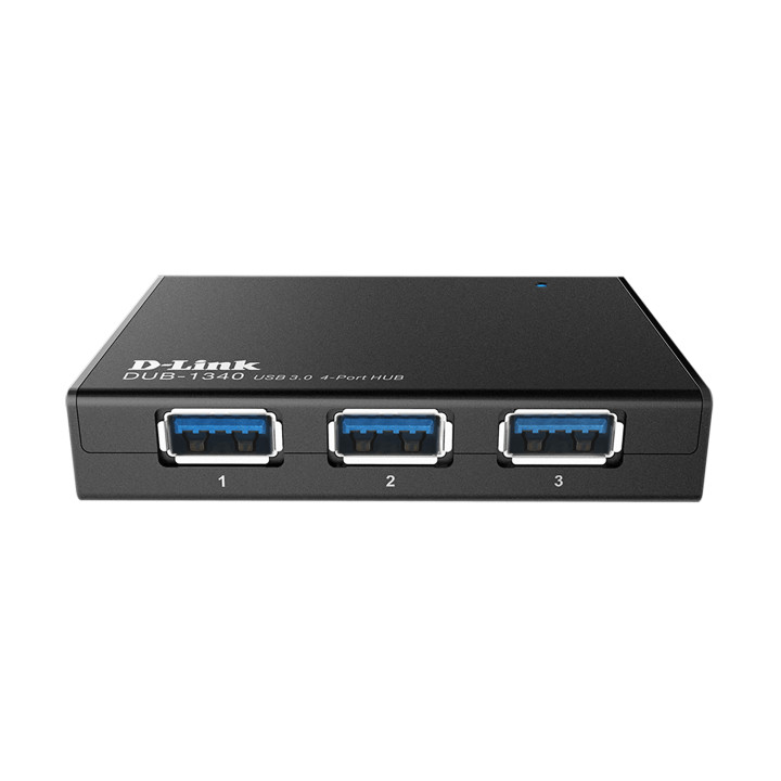 USB хъб D-Link DUB-1340/E със захранване, USB 3.0, Черен