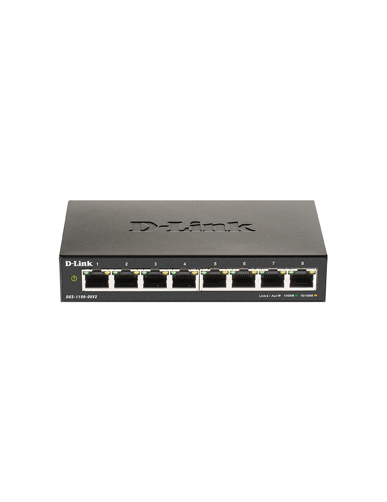 Суич D-Link DGS-1100-08V2, 8 портов 10/100/1000 Gigabit Smart Switch, управляем,