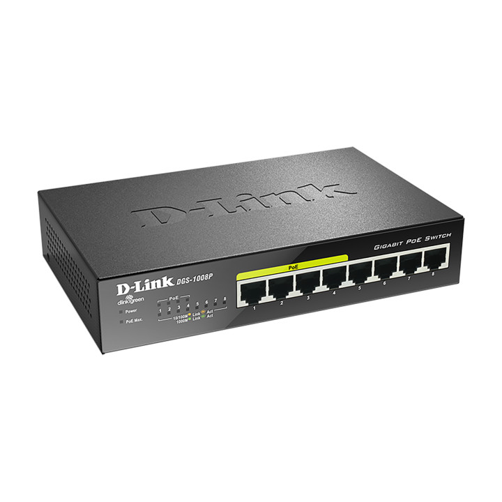 Суич D-Link DGS-1008P, 4x PoE   4 x стандартни, 10/100/1000, Gigabit,