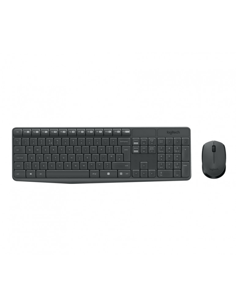 Безжичен комплект клавиатура и мишка Logitech MK235, сив, US INTL - 920-007931