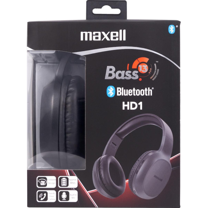 Bluetooth слушалки Maxell BASS 13 B13-HD1, черен - ML-AH-B13-HD1