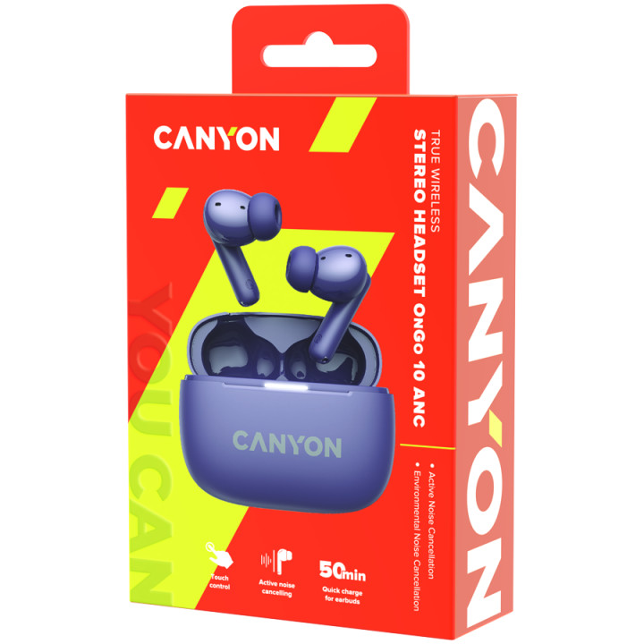 Bluetooth слушалки Canyon OnGo TWS-10 ANC ENC, Purple - CNS-TWS10PL