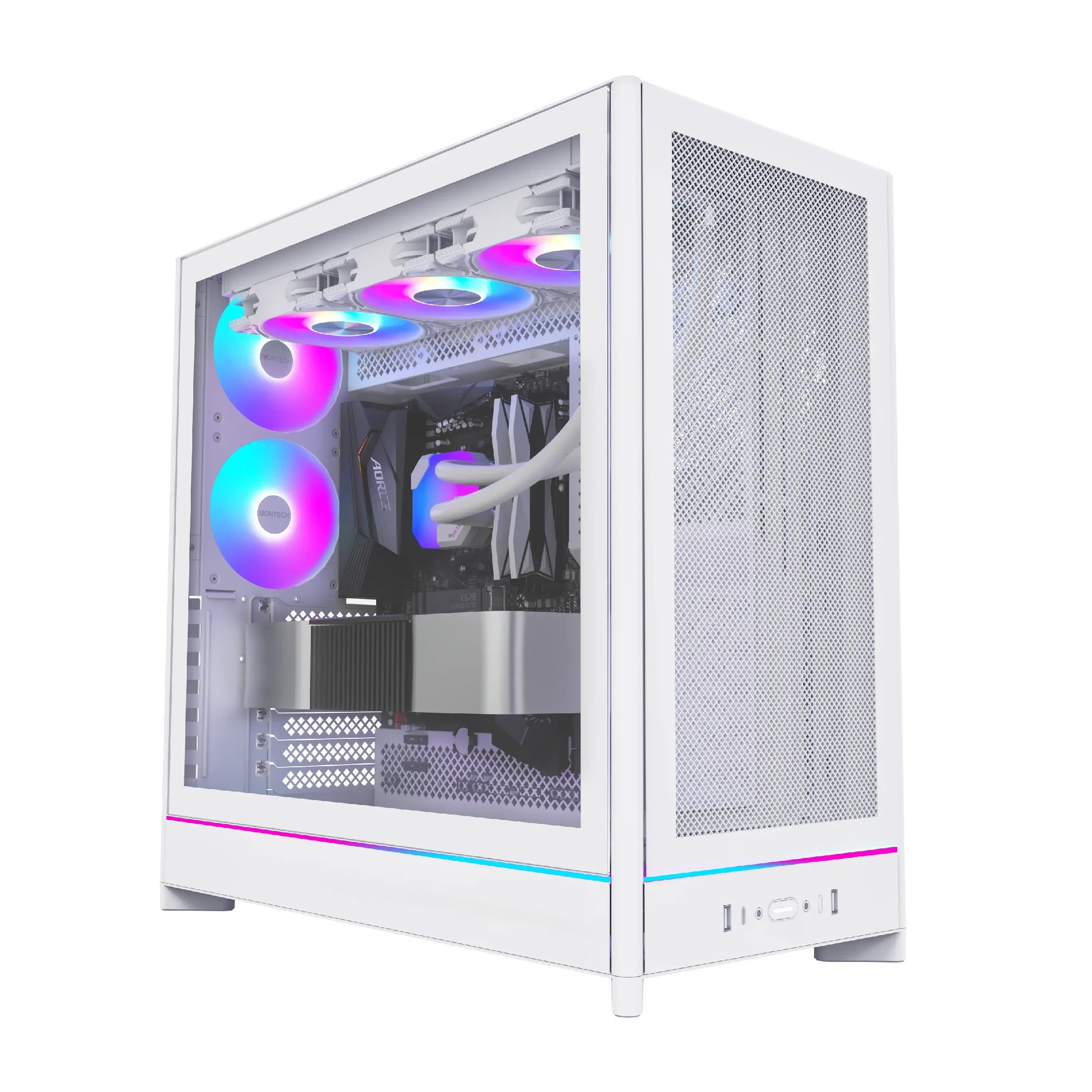 Кутия за компютър Montech HS01 PRO (W), ATX, 5бр. 120 mm ARGB вентилатори, USB-C, White - MONTECH-HS01-PRO-WH