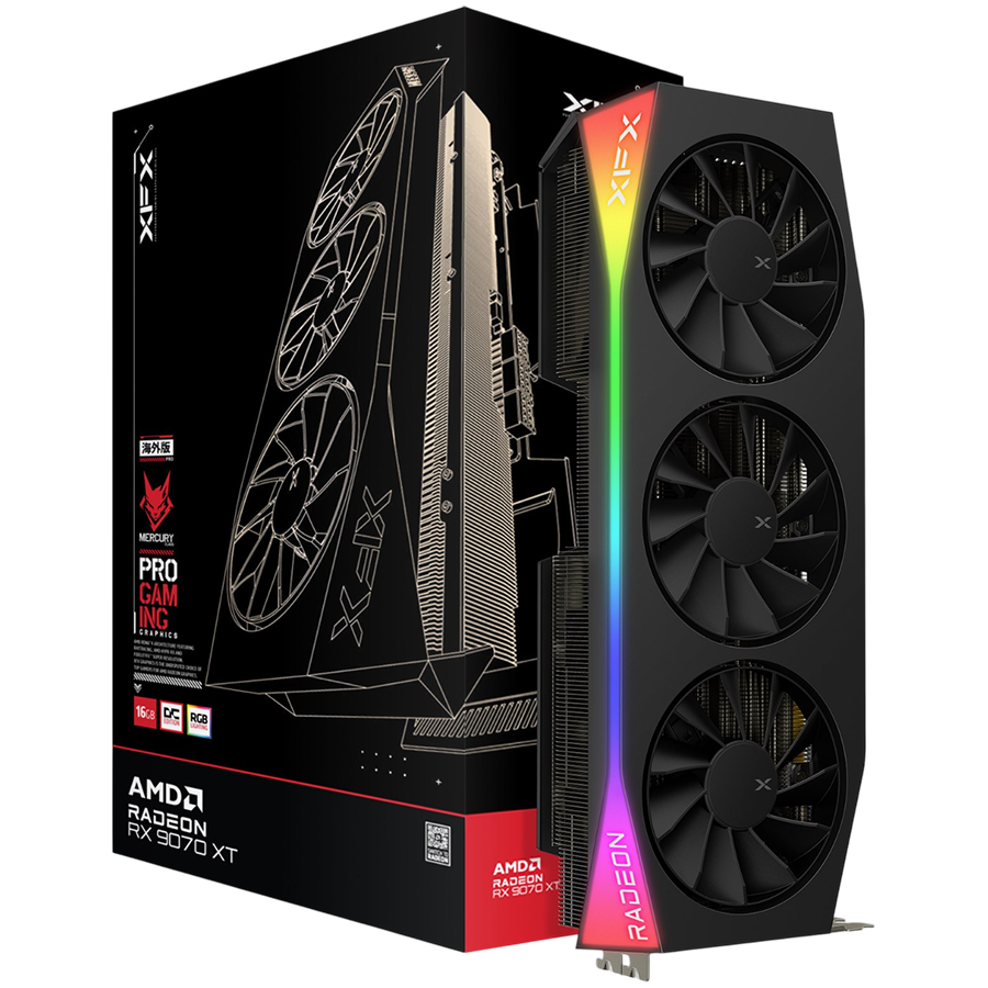 Видео карта XFX Mercury AMD Radeon RX 9070 XT OC Gaming Edition with RGB, 16GB GDDR6, 256 bit - RX-97TRGBBB9