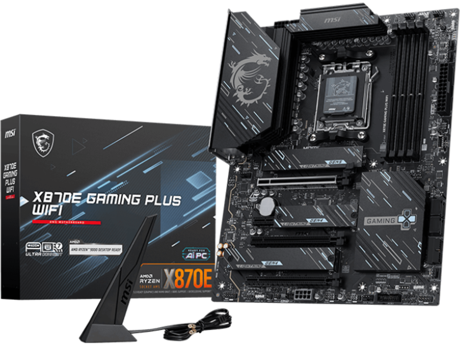 Дънна платка MSI X870E GAMING PLUS WIFI, ATX, AM5, 4x DDR5, 5G LAN, WiFI 7, BT