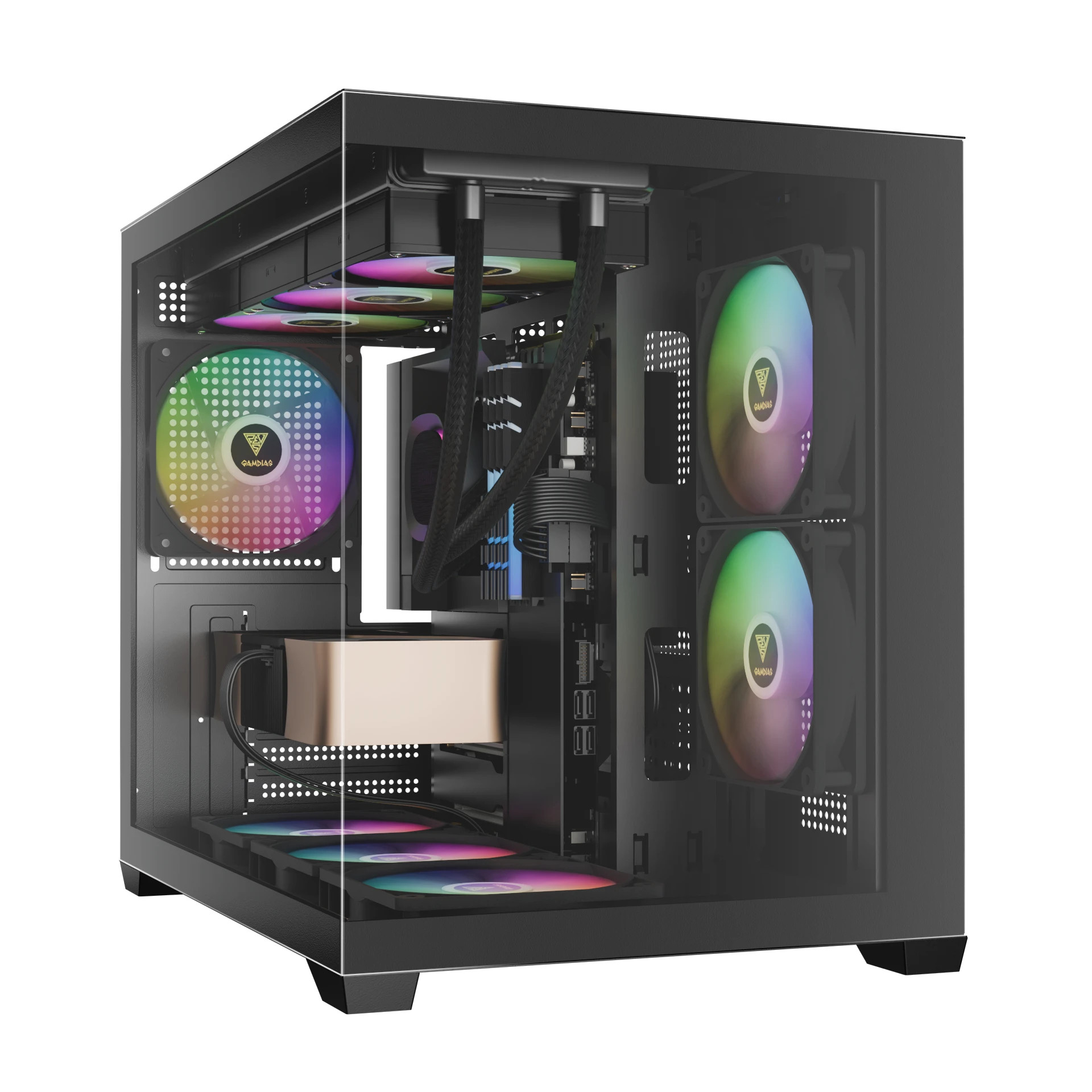 Кутия за компютър Gamdias AURA GC10M v2, mATX, 3 x 120 mm A-RGB, USB-C, Tempered Glass - AURA-GC10M-V2-ARGB-BK