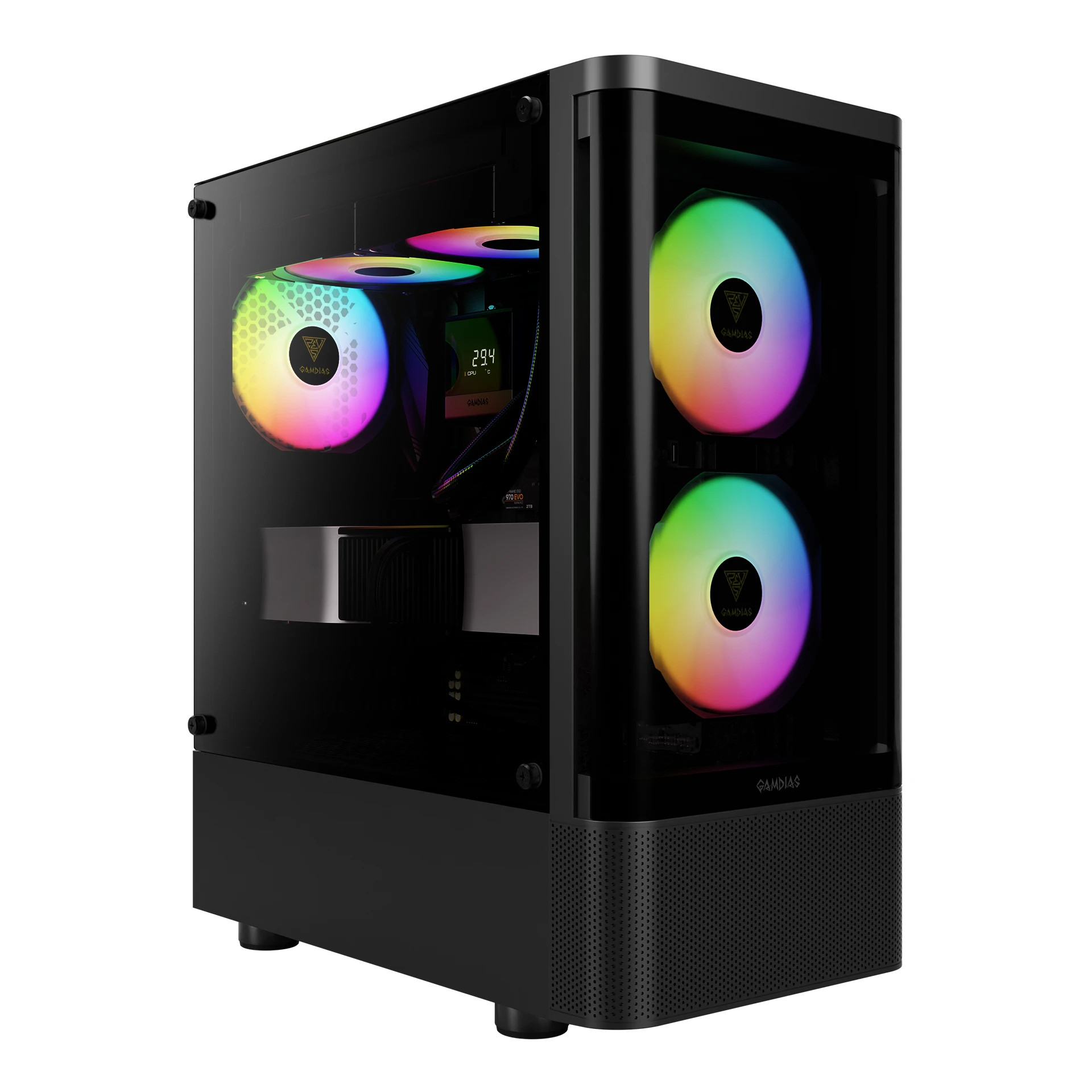 Кутия за компютър GamdiasTALOS E3 CG, ATX, 3 x 120 mm A-RGB, Curved Glass - GAMDIAS-TALOS-E3-CG-BK