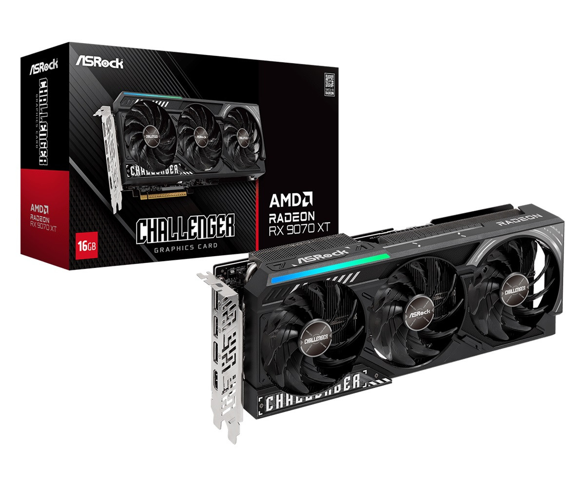 Видео карта AsRock AMD Radeon RX 9070 XT Challenger 16GB GDDR6, 256bit - 90-GA61ZZ-00UANF