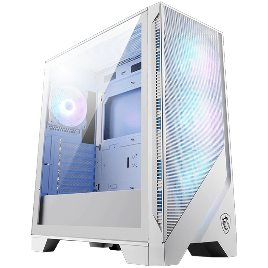 Кутия за компютър MSI MAG FORGE 320R AIRFLOW WHITE, Mid-Tower, ATX, LED Button, ARGB Hub, 4x 120mm ARGB Fans, Mesh Panel, Tempered Glass, White
