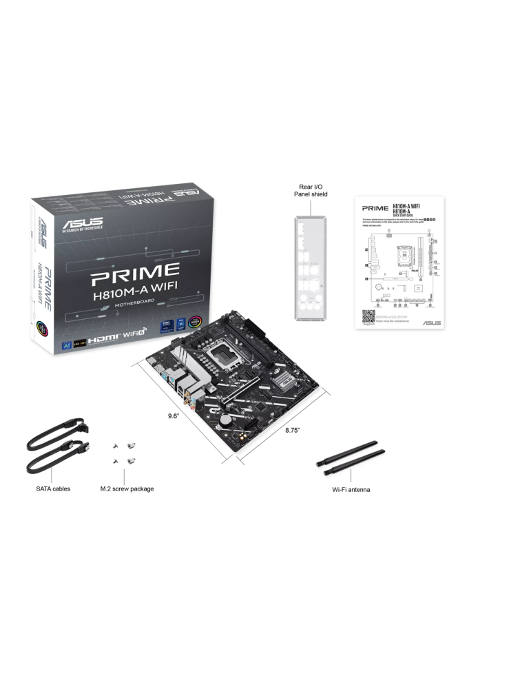 Дънна платка ASUS PRIME H810M-A WIFI, LGA1851, DDR5 до 128GB, 2x M.2 PCIe 4.0, 4x SATA, Wi-Fi 6, Bluetooth 5.3 - 90MB1KJ0-M0EAY0 - 4