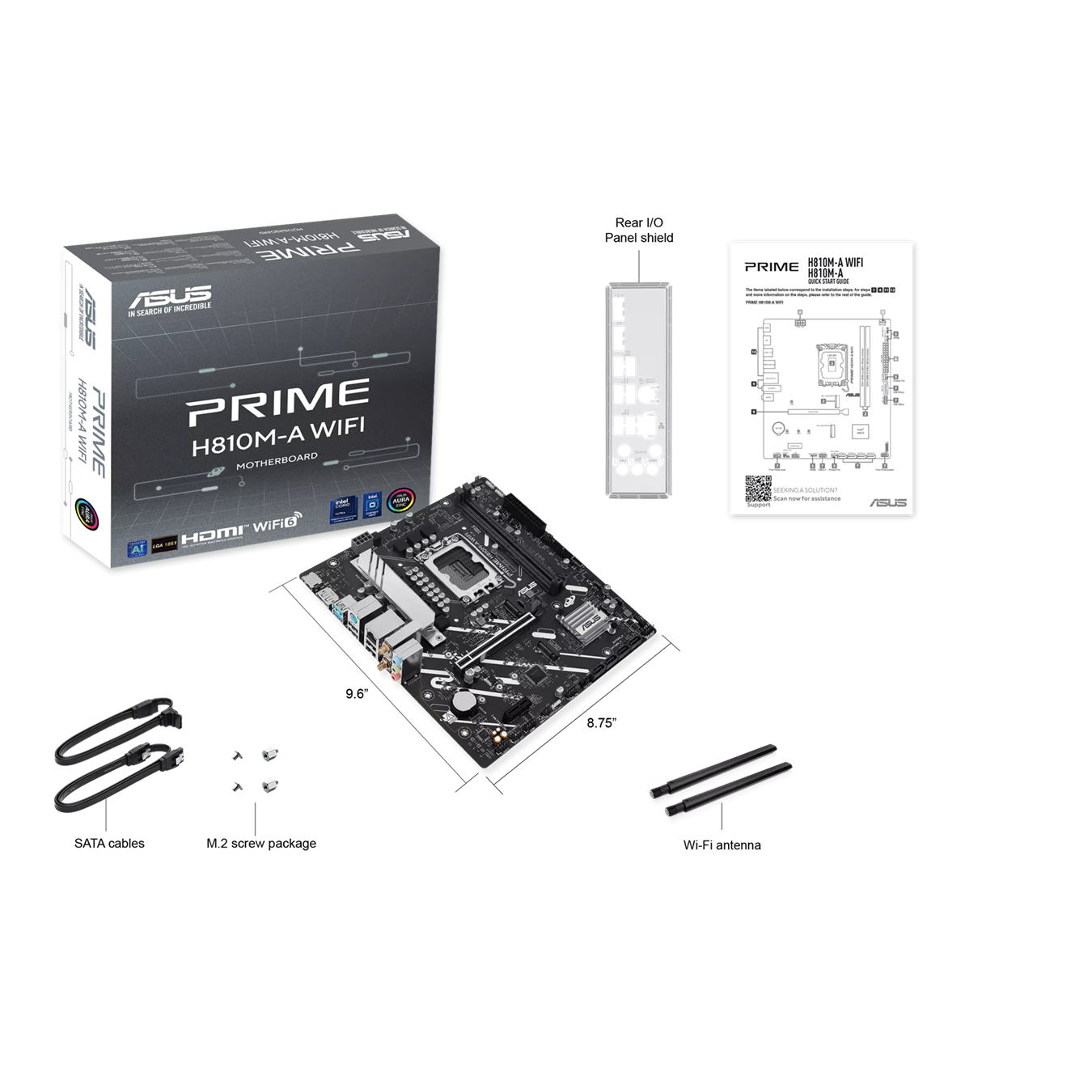 Дънна платка ASUS PRIME H810M-A WIFI, LGA1851, DDR5 до 128GB, 2x M.2 PCIe 4.0, 4x SATA, Wi-Fi 6, Bluetooth 5.3 - 90MB1KJ0-M0EAY0 - 4