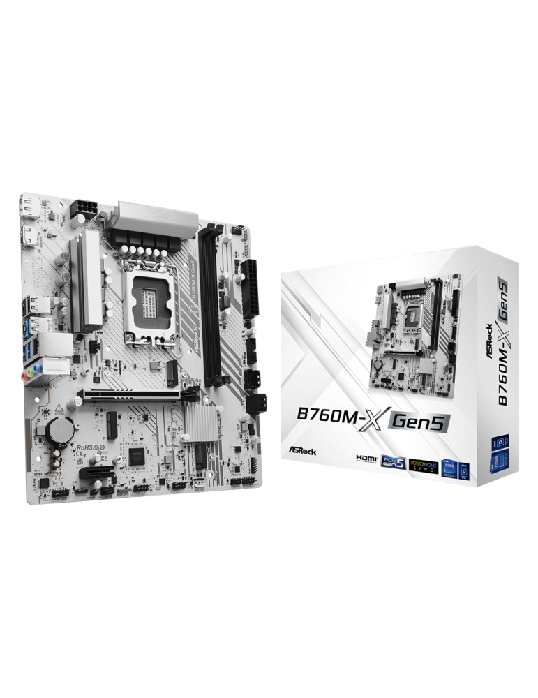 Дънна платка ASRock B760M-X Gen5, LGA1700, Micro ATX, PCIe 5.0, 2xDDR5, 2xM.2, 4xSATA3, 2.5G LAN - 1
