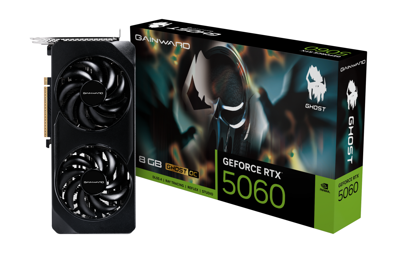 Видео карта GAINWARD GeForce RTX 5060 Ghost OC, 8GB GDDR7 128-bit, 3840 CUDA Core, 2535MHz Boost, DP 2.1b x3/HDMI 2.1b - NE750060S19P1-GB2063B - 1