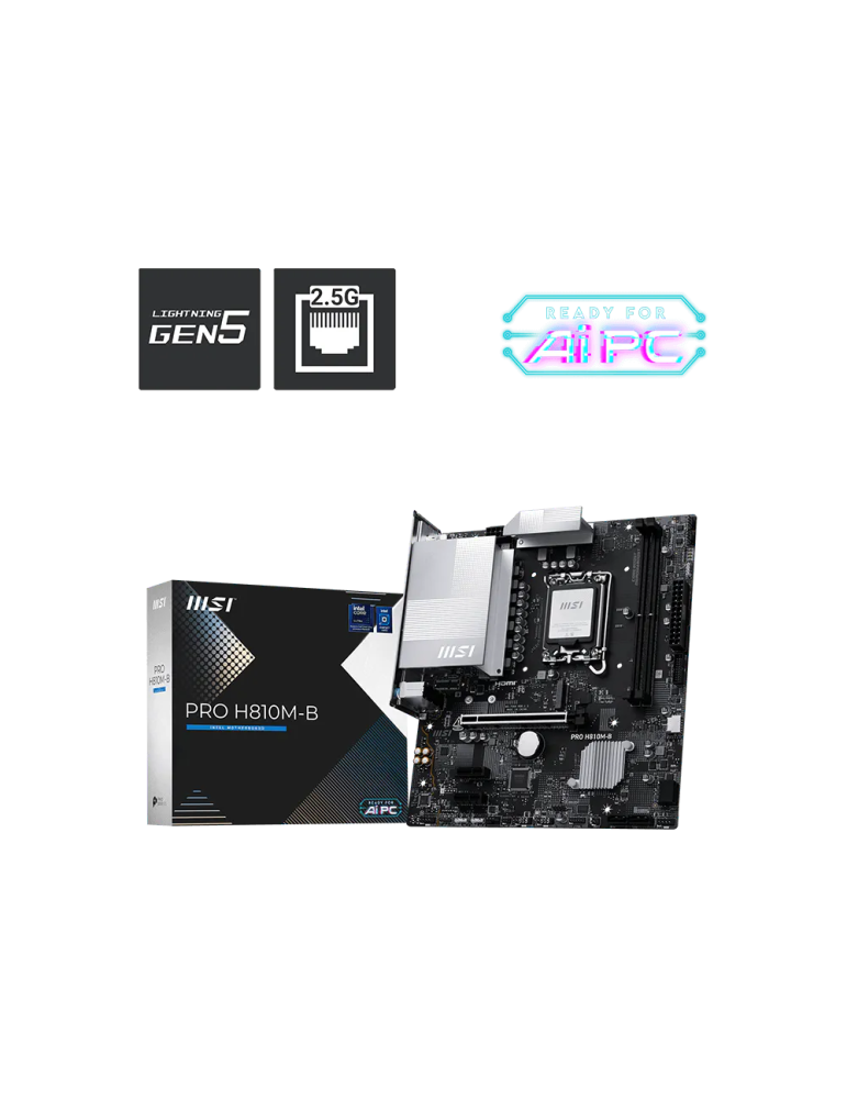 Дънна платка MSI PRO H810M-B, mATX LGA 1851, 2x DDR5 до 6400MHz, PCIe x16, M.2 slot, 2.5G LAN - 4711377337977 - 1