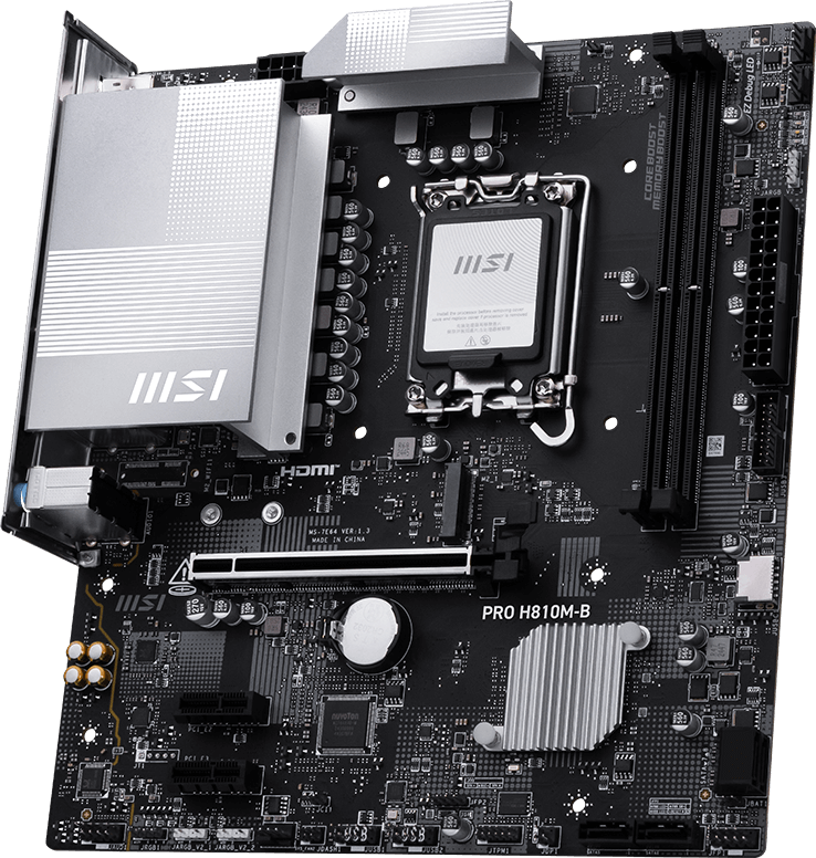 Дънна платка MSI PRO H810M-B, mATX LGA 1851, 2x DDR5 до 6400MHz, PCIe x16, M.2 slot, 2.5G LAN - 4711377337977 - 2