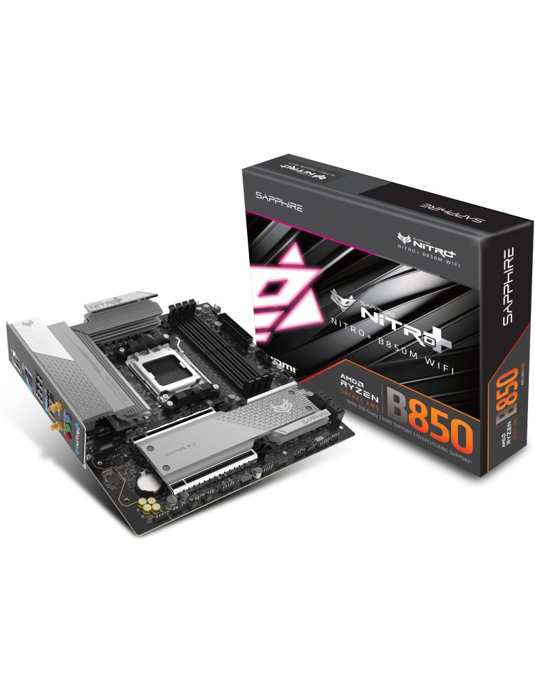Дънна платка SAPPHIRE Nitro+ B850M, Socket AM5, DDR5 8000MHz, PCIe 5.0 x16, M.2 Gen5, Wi-Fi 6, 2.5Gbps LAN - 52123-01-40G - 1