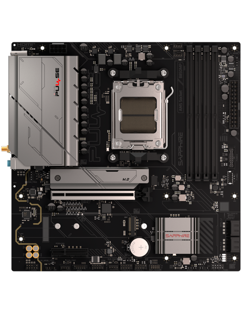 Дънна платка SAPPHIRE AMD B850M PULSE, Socket AM5, 4x DDR5 7600MHz, PCIe 4.0 x16, M.2 Gen5, M.2 Gen4, 2.5Gbps LAN, WiFi 6, Micro-ATX - 52123-04-40G - 2