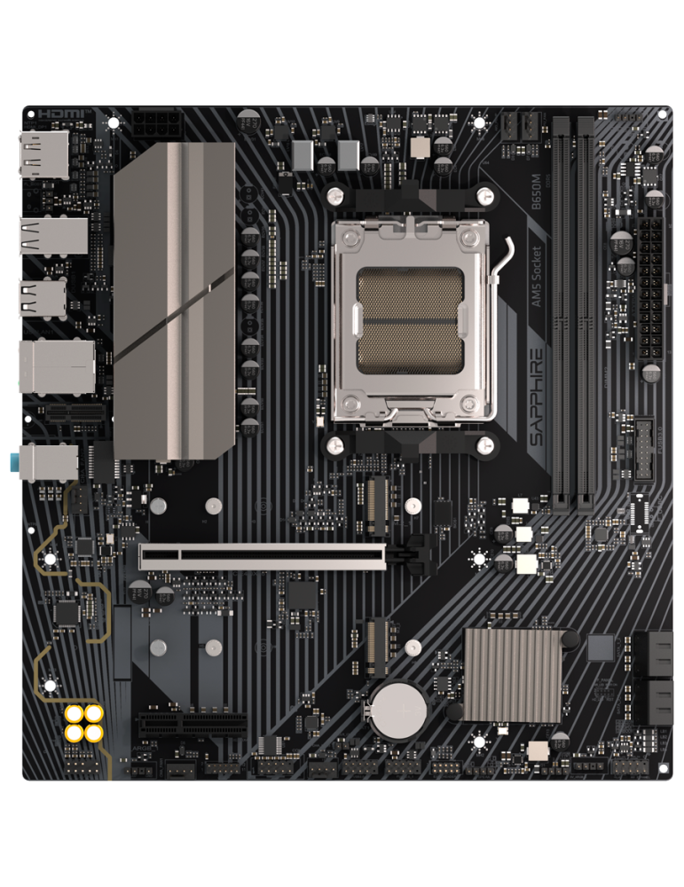 Дънна платка SAPPHIRE AMD B650M-E, Socket AM5, Micro-ATX, 2x DDR5 7600MHz, PCIe 4.0 x16, 2x M.2, LAN 2.5Gbps - 52112-04-40G - 1