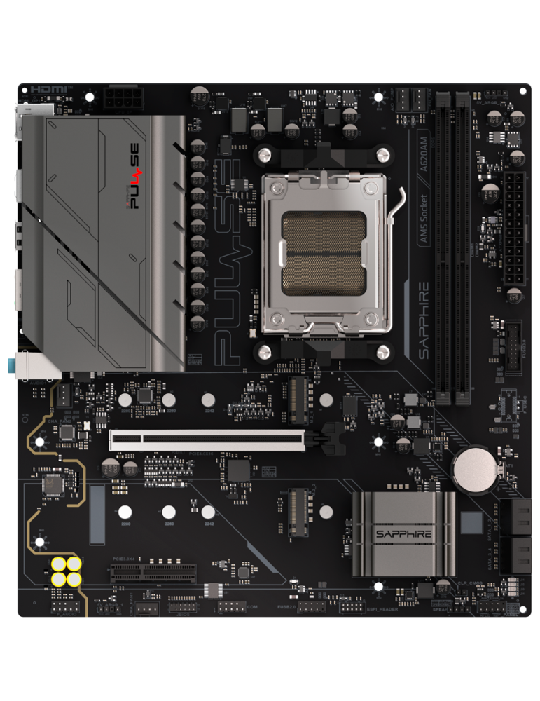 Дънна платка SAPPHIRE AMD PULSE A620AM, Socket AM5, 2x DDR5 DIMM до 64GB, PCIe 4.0, 1x M.2 NVMe Gen4, 1x M.2 NVMe Gen3, Micro ATX - 52118-03-40G - 2